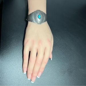 Vintage Navajo Turquoise Shadow Box Concho Cuff Sterling Silver Winged Design